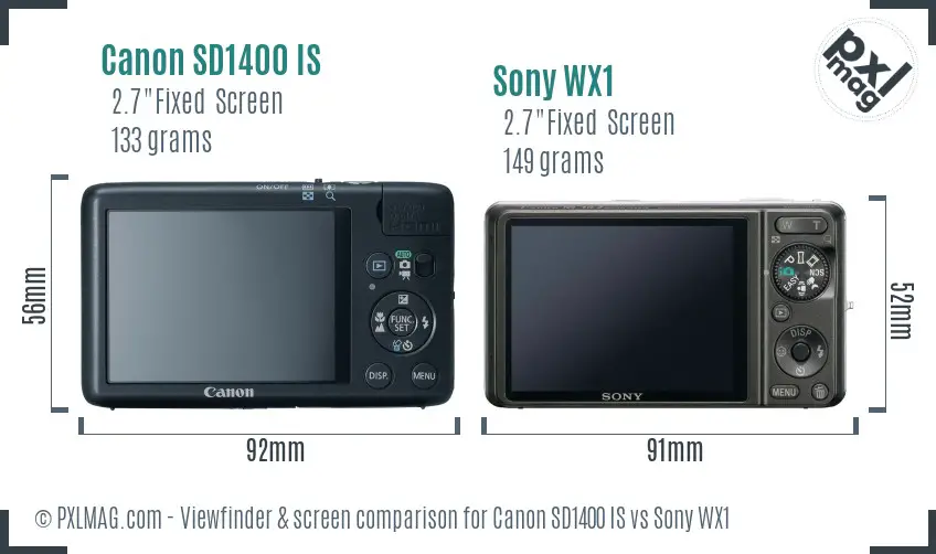 Canon SD1400 IS vs Sony WX1 Screen and Viewfinder comparison