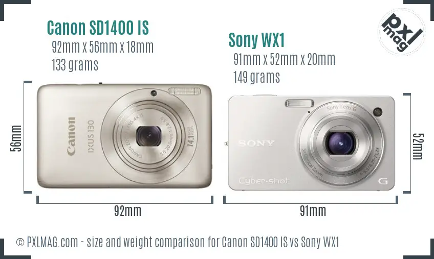 Canon SD1400 IS vs Sony WX1 size comparison