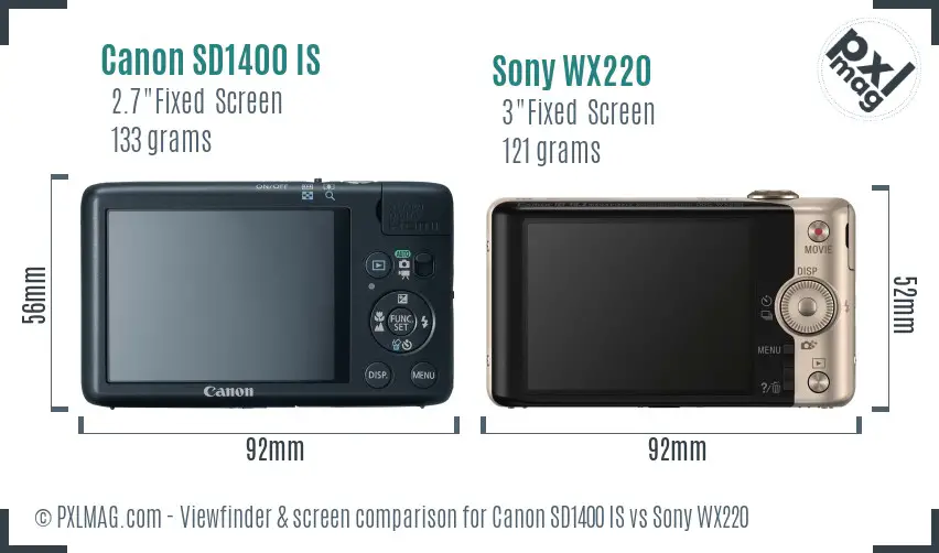 Canon SD1400 IS vs Sony WX220 Screen and Viewfinder comparison