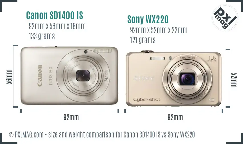 Canon SD1400 IS vs Sony WX220 size comparison