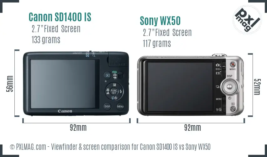 Canon SD1400 IS vs Sony WX50 Screen and Viewfinder comparison