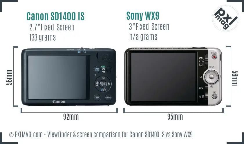 Canon SD1400 IS vs Sony WX9 Screen and Viewfinder comparison