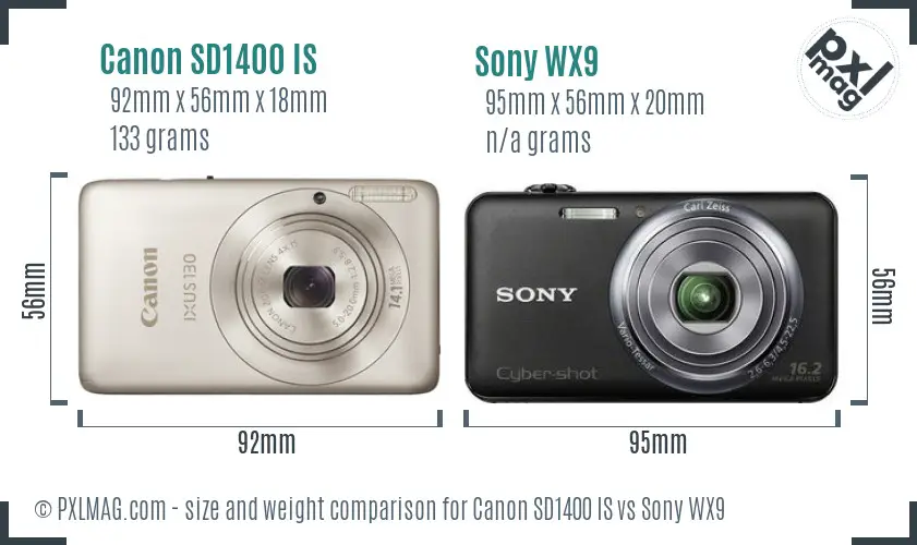 Canon SD1400 IS vs Sony WX9 size comparison