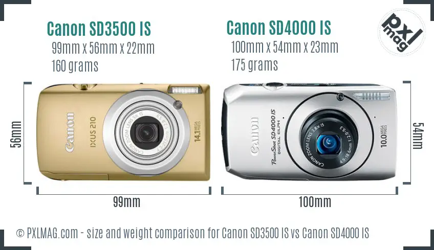 Canon SD3500 IS vs Canon SD4000 IS size comparison
