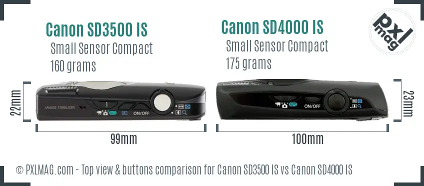 Canon SD3500 IS vs Canon SD4000 IS top view buttons comparison
