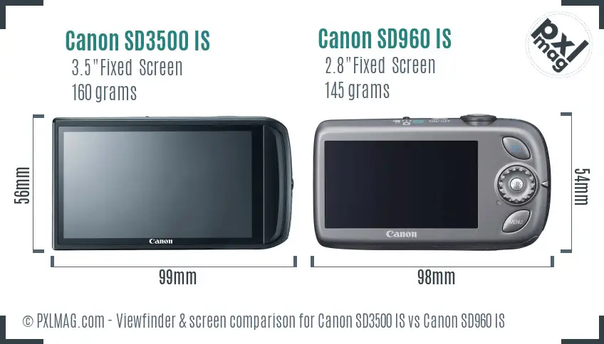 Canon SD3500 IS vs Canon SD960 IS Screen and Viewfinder comparison