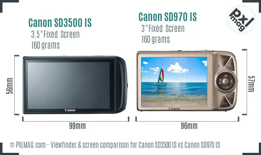 Canon SD3500 IS vs Canon SD970 IS Screen and Viewfinder comparison