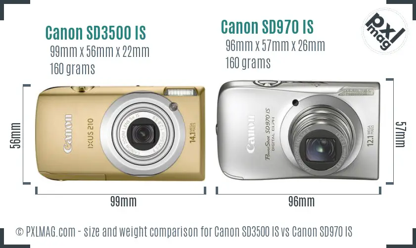 Canon SD3500 IS vs Canon SD970 IS size comparison