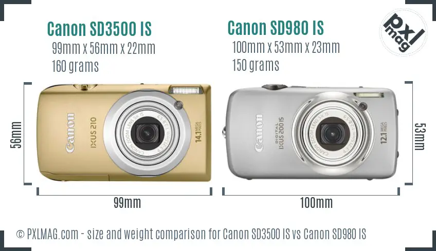 Canon SD3500 IS vs Canon SD980 IS size comparison