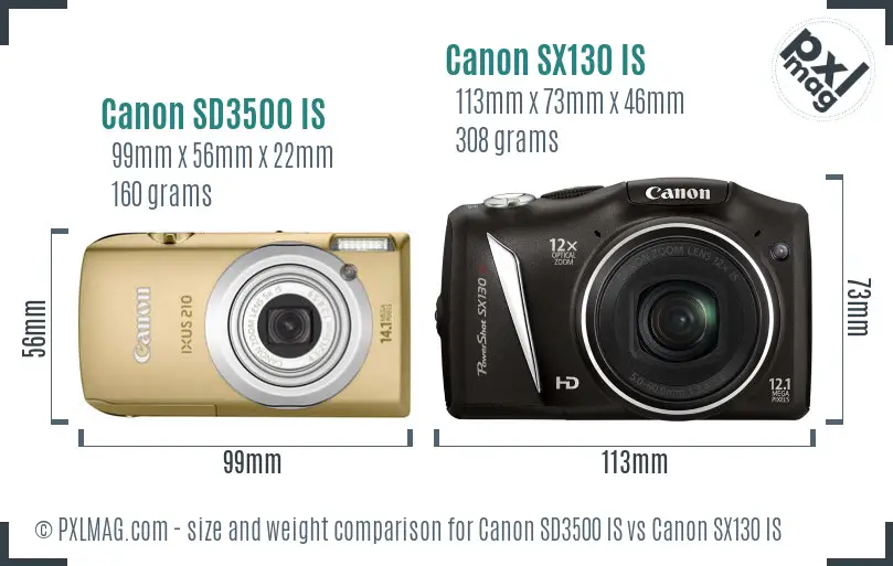 Canon SD3500 IS vs Canon SX130 IS size comparison