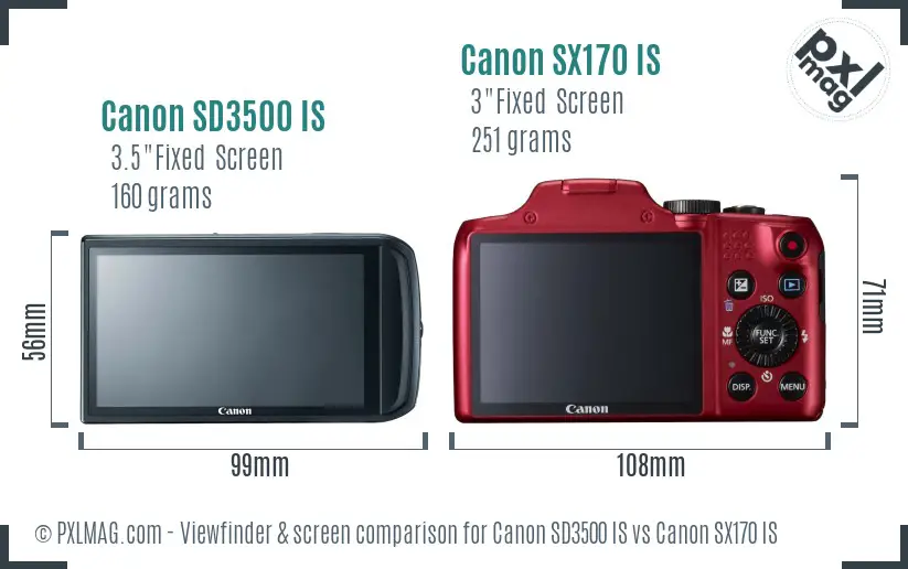 Canon SD3500 IS vs Canon SX170 IS Screen and Viewfinder comparison