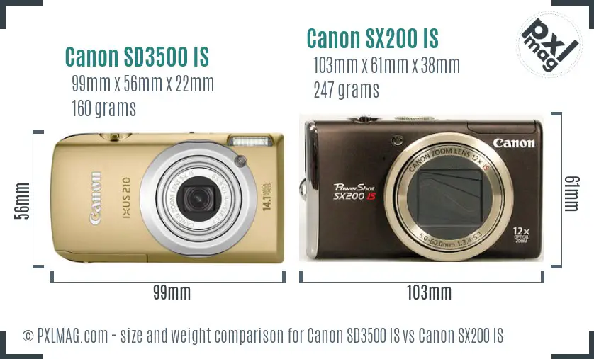 Canon SD3500 IS vs Canon SX200 IS size comparison