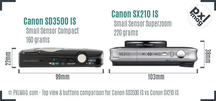 Canon SD3500 IS vs Canon SX210 IS top view buttons comparison