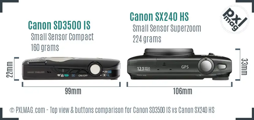 Canon SD3500 IS vs Canon SX240 HS top view buttons comparison