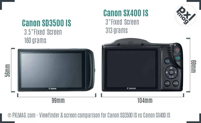 Canon SD3500 IS vs Canon SX400 IS Screen and Viewfinder comparison