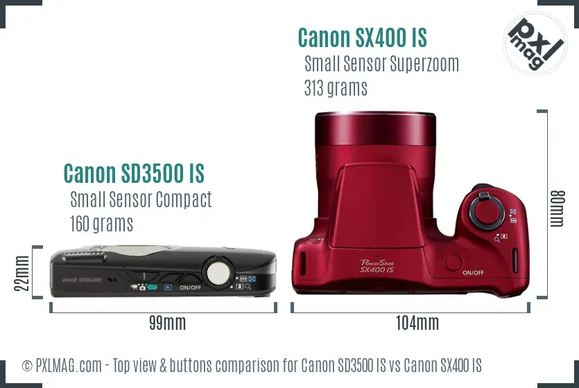 Canon SD3500 IS vs Canon SX400 IS top view buttons comparison