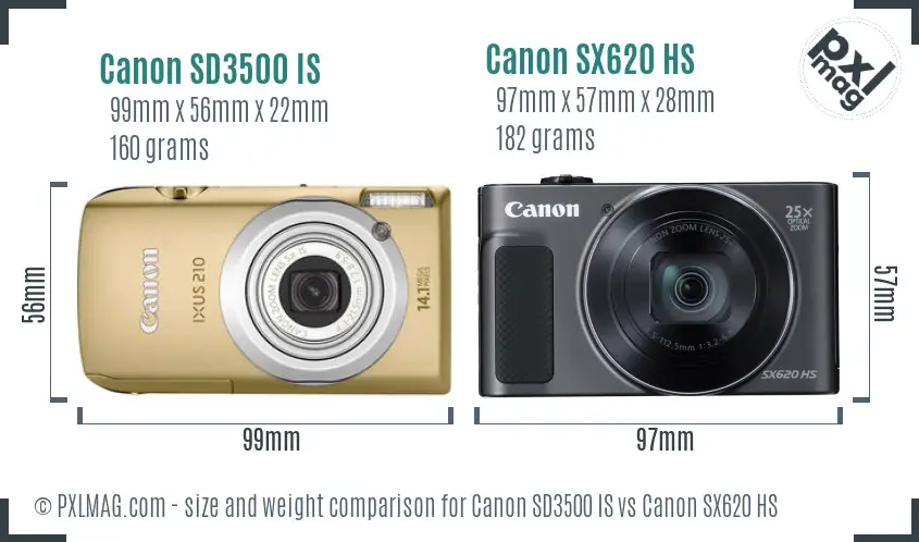 Canon SD3500 IS vs Canon SX620 HS size comparison