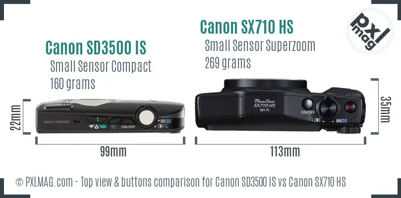 Canon SD3500 IS vs Canon SX710 HS top view buttons comparison