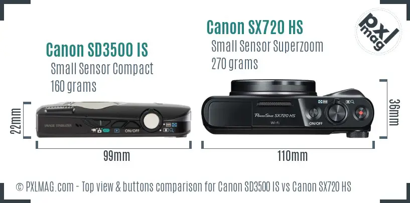 Canon SD3500 IS vs Canon SX720 HS top view buttons comparison