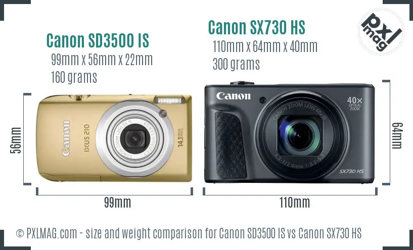 Canon SD3500 IS vs Canon SX730 HS size comparison