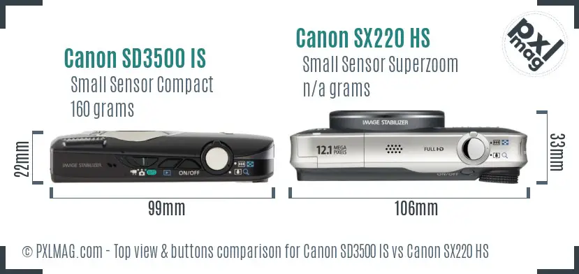 Canon SD3500 IS vs Canon SX220 HS top view buttons comparison
