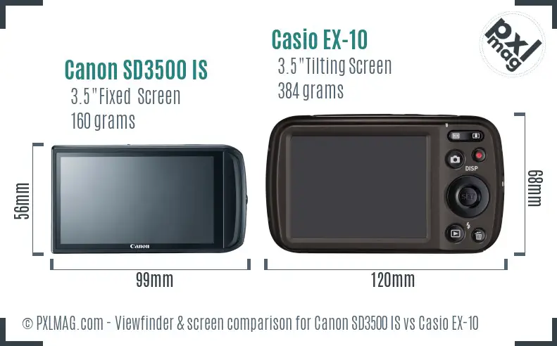 Canon SD3500 IS vs Casio EX-10 Screen and Viewfinder comparison