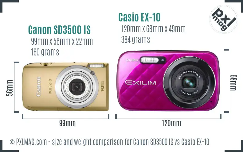 Canon SD3500 IS vs Casio EX-10 size comparison