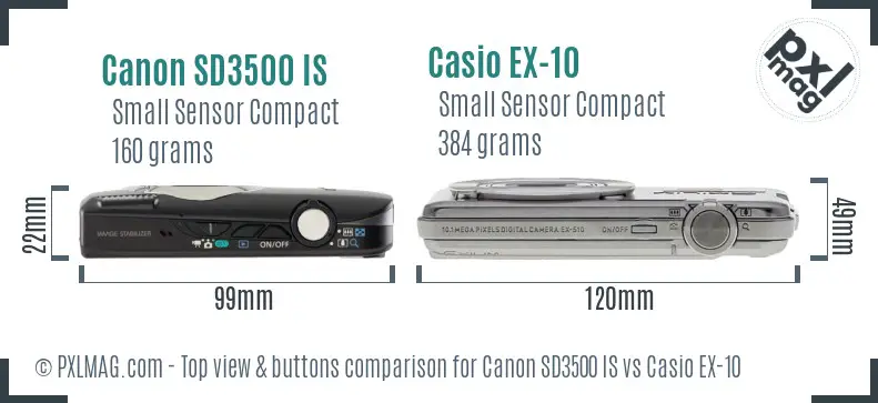 Canon SD3500 IS vs Casio EX-10 top view buttons comparison