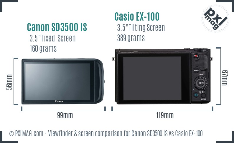Canon SD3500 IS vs Casio EX-100 Screen and Viewfinder comparison