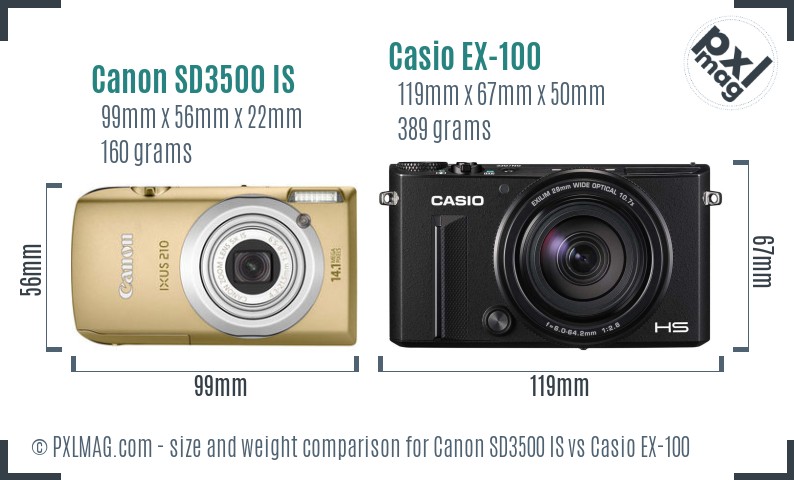 Canon SD3500 IS vs Casio EX-100 size comparison Canon SD3500 IS vs Casio EX-100 size comparison