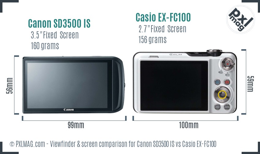 Canon SD3500 IS vs Casio EX-FC100 Screen and Viewfinder comparison
