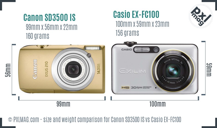 Canon SD3500 IS vs Casio EX-FC100 size comparison Canon SD3500 IS vs Casio EX-FC100 size comparison