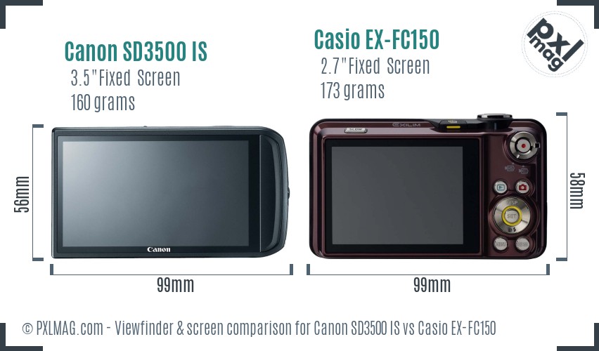 Canon SD3500 IS vs Casio EX-FC150 Screen and Viewfinder comparison