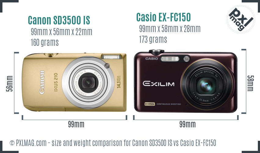 Canon SD3500 IS vs Casio EX-FC150 size comparison Canon SD3500 IS vs Casio EX-FC150 size comparison