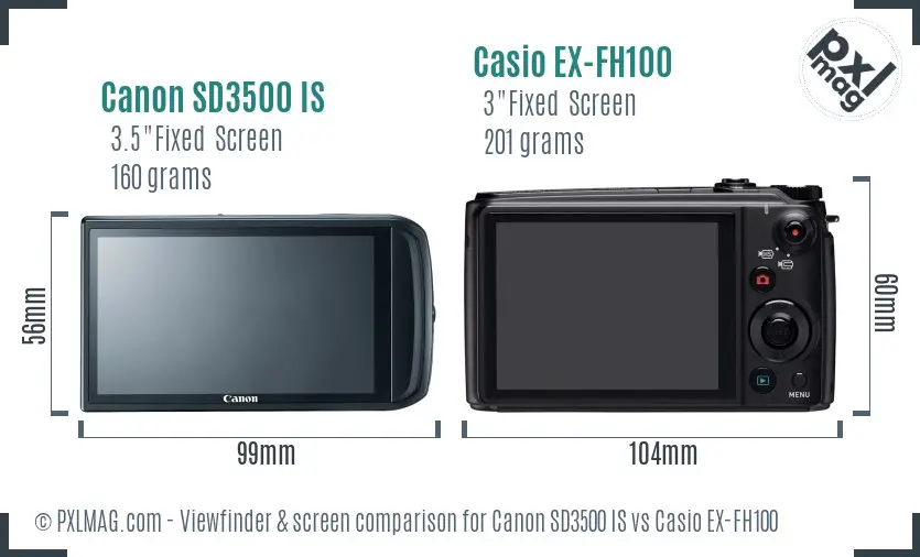 Canon SD3500 IS vs Casio EX-FH100 Screen and Viewfinder comparison