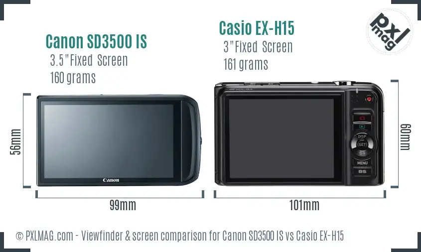 Canon SD3500 IS vs Casio EX-H15 Screen and Viewfinder comparison