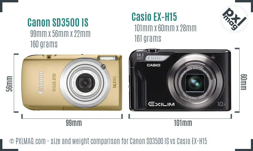 Canon SD3500 IS vs Casio EX-H15 size comparison