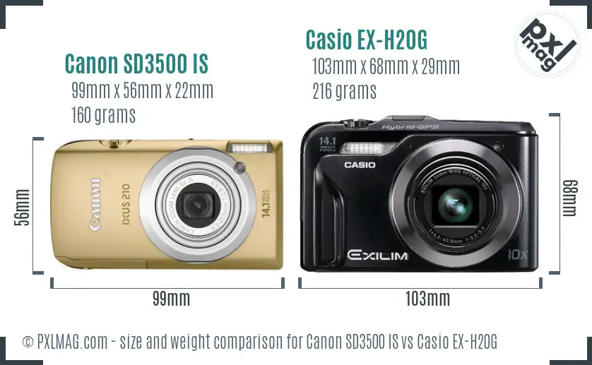 Canon SD3500 IS vs Casio EX-H20G size comparison