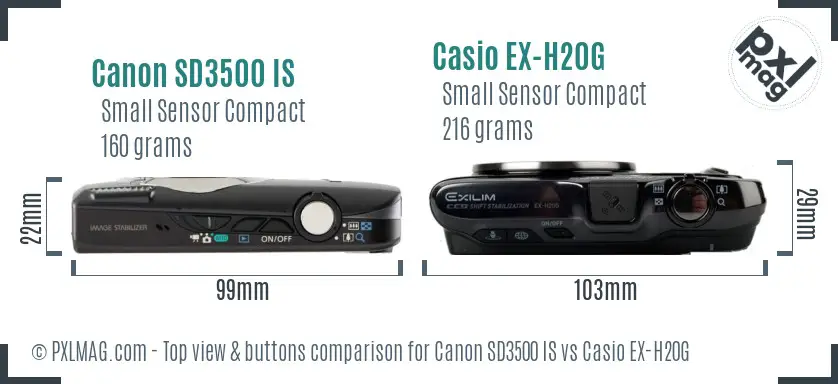 Canon SD3500 IS vs Casio EX-H20G top view buttons comparison