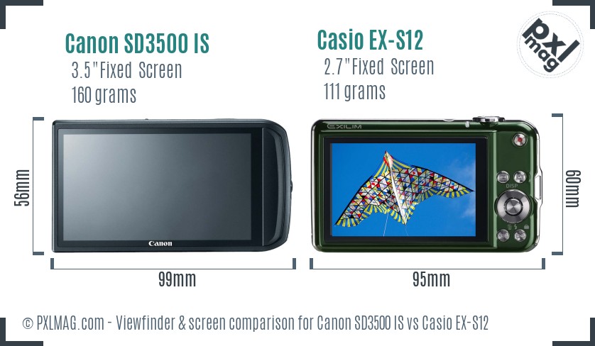 Canon SD3500 IS vs Casio EX-S12 Screen and Viewfinder comparison