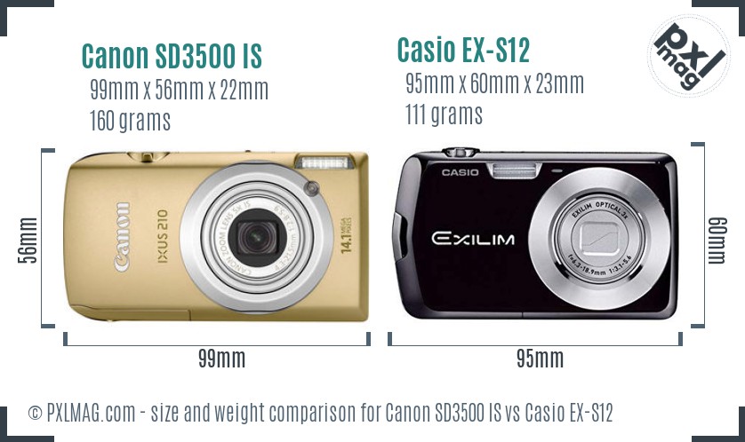 Canon SD3500 IS vs Casio EX-S12 size comparison