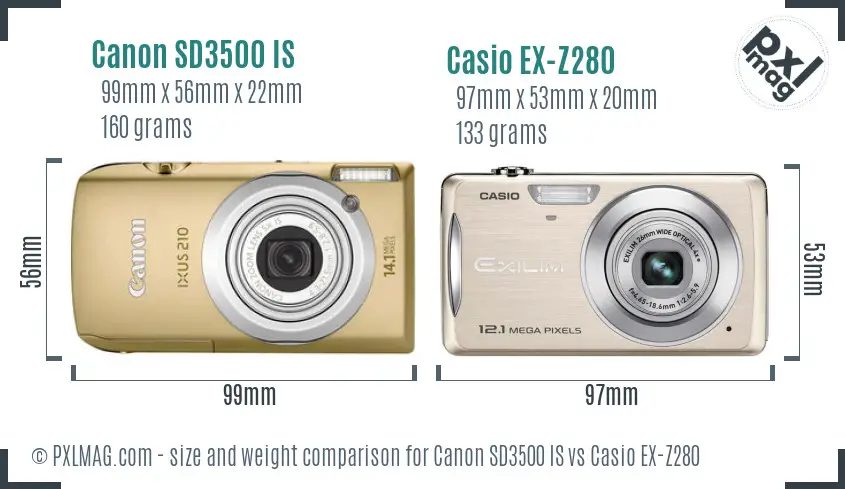 Canon SD3500 IS vs Casio EX-Z280 size comparison