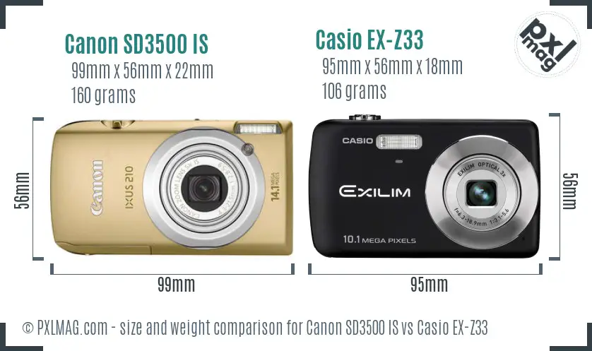 Canon SD3500 IS vs Casio EX-Z33 size comparison