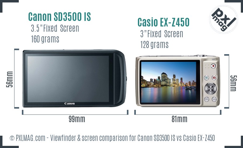 Canon SD3500 IS vs Casio EX-Z450 Screen and Viewfinder comparison