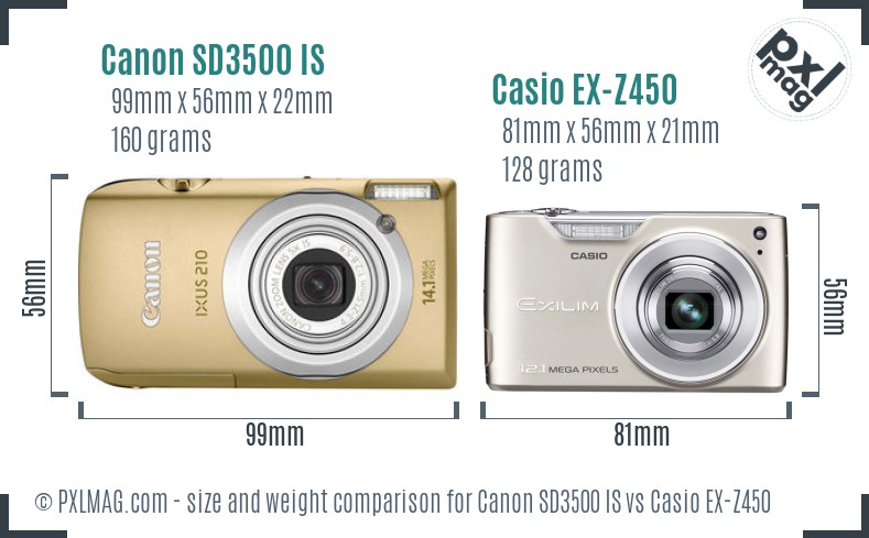 Canon SD3500 IS vs Casio EX-Z450 size comparison
