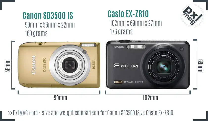 Canon SD3500 IS vs Casio EX-ZR10 size comparison