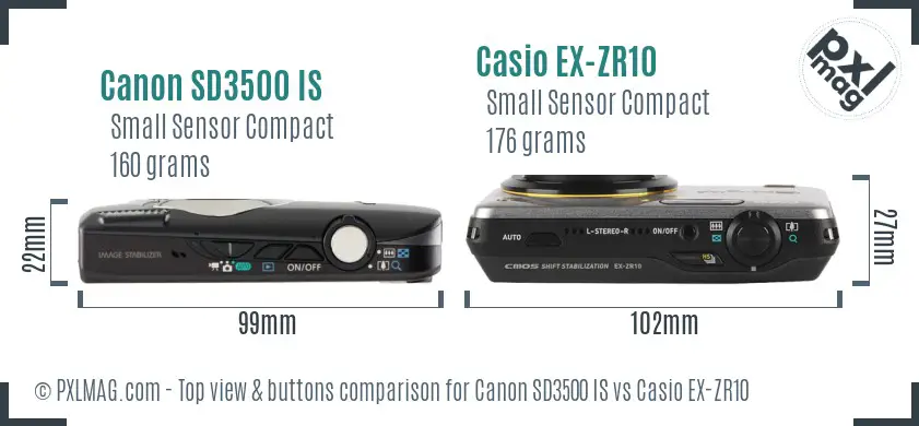 Canon SD3500 IS vs Casio EX-ZR10 top view buttons comparison