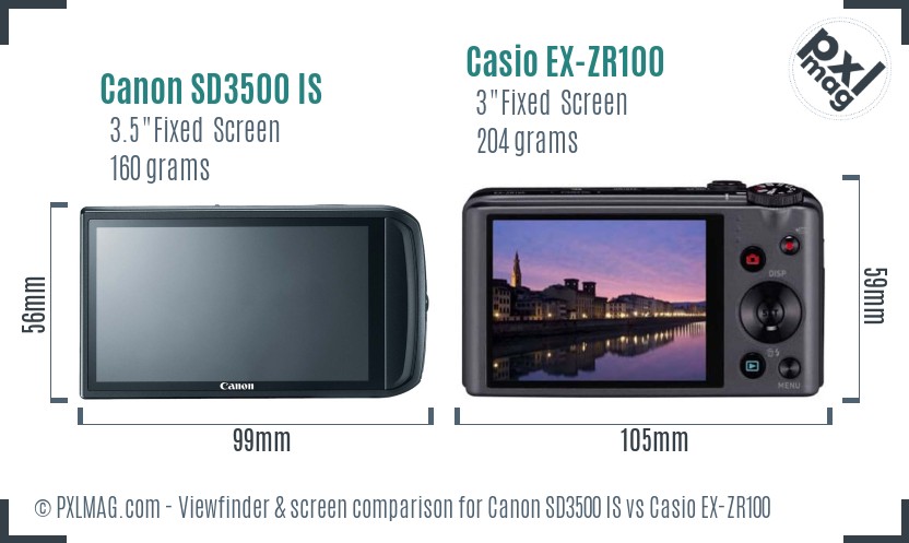 Canon SD3500 IS vs Casio EX-ZR100 Screen and Viewfinder comparison