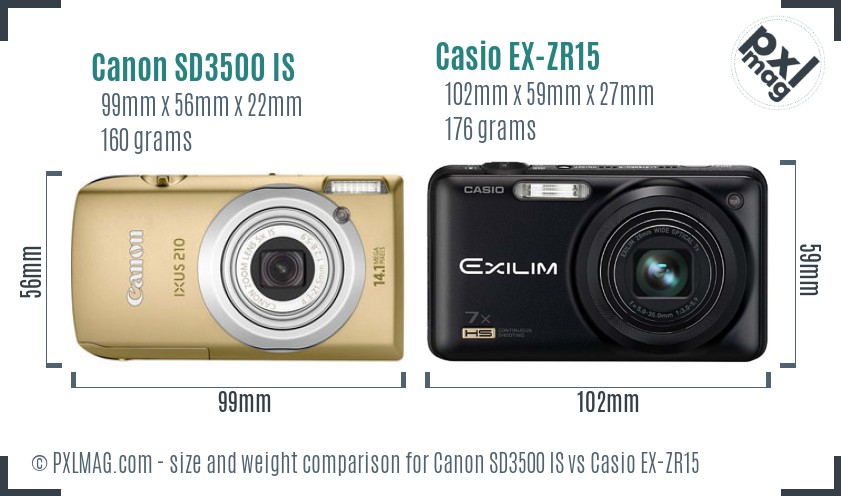 Canon SD3500 IS vs Casio EX-ZR15 size comparison