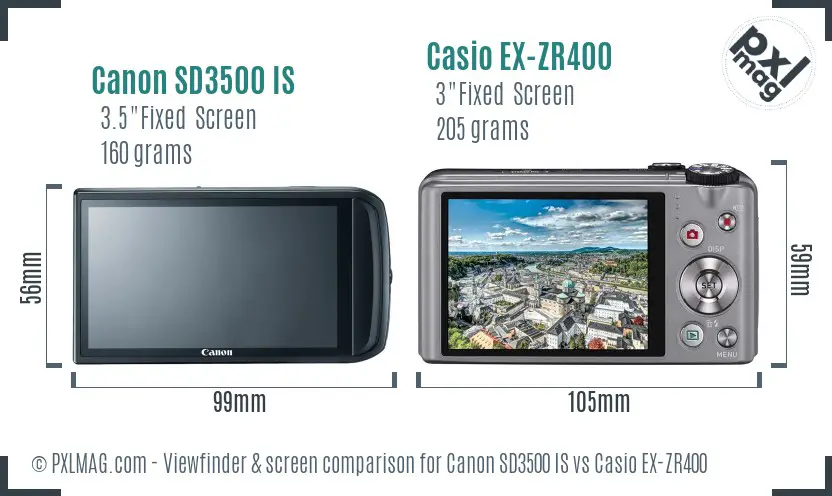 Canon SD3500 IS vs Casio EX-ZR400 Screen and Viewfinder comparison